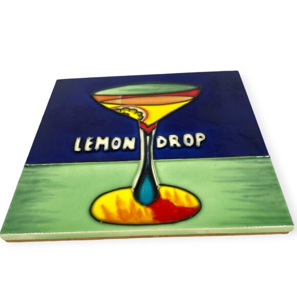 Art Decorative Ceramic Art Tile 8"x8" Lemon Drop Cocktail Glass Trivet Plaque - Picture 3 of 6